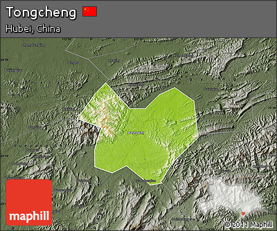 Physical Map of Tongcheng, darken, semi-desaturated