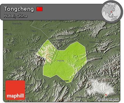 Physical Map of Tongcheng, darken, semi-desaturated
