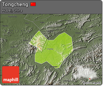 Physical Map of Tongcheng, darken, semi-desaturated