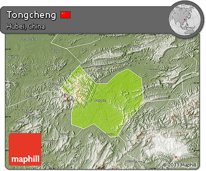 Physical Map of Tongcheng, semi-desaturated