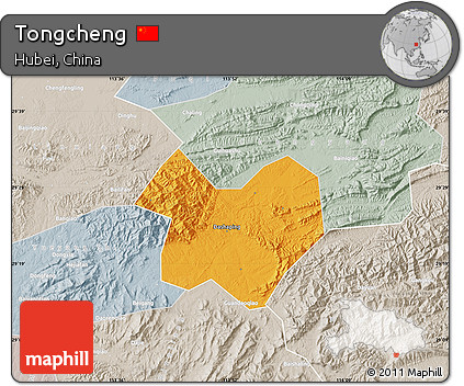 Political Map of Tongcheng, lighten, semi-desaturated