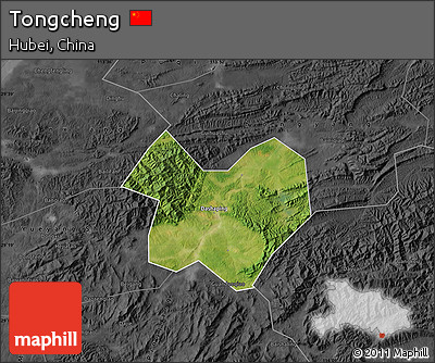 Satellite Map of Tongcheng, darken, desaturated