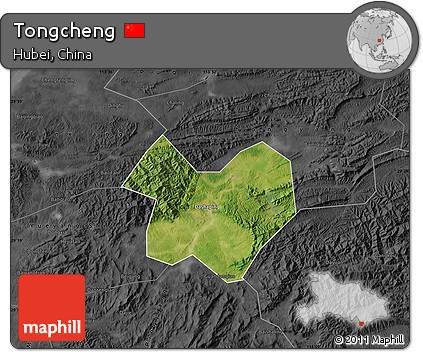Satellite Map of Tongcheng, darken, desaturated