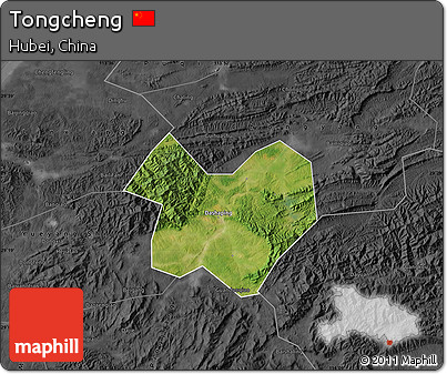 Satellite Map of Tongcheng, darken, desaturated