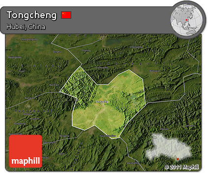 Satellite Map of Tongcheng, darken