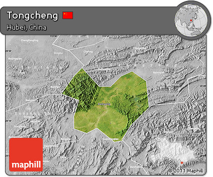 Satellite Map of Tongcheng, lighten, desaturated