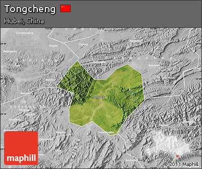 Satellite Map of Tongcheng, lighten, desaturated