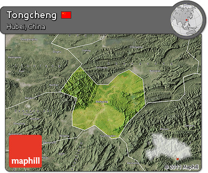 Satellite Map of Tongcheng, semi-desaturated