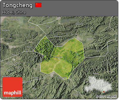 Satellite Map of Tongcheng, semi-desaturated