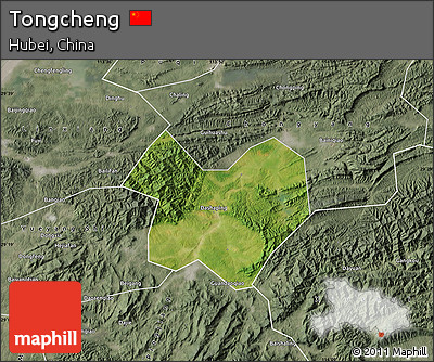Satellite Map of Tongcheng, semi-desaturated