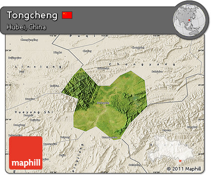 Satellite Map of Tongcheng, shaded relief outside