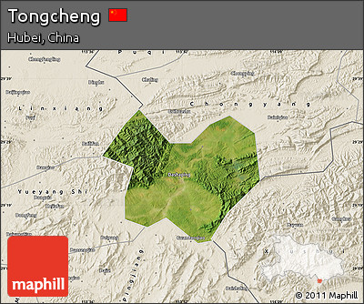 Satellite Map of Tongcheng, shaded relief outside