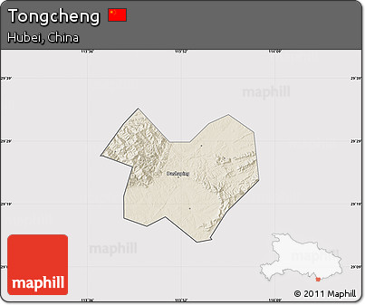 Shaded Relief Map of Tongcheng, cropped outside