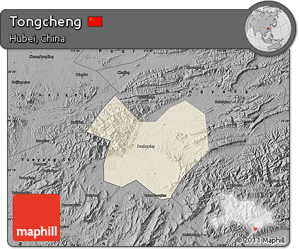 Shaded Relief Map of Tongcheng, darken, desaturated
