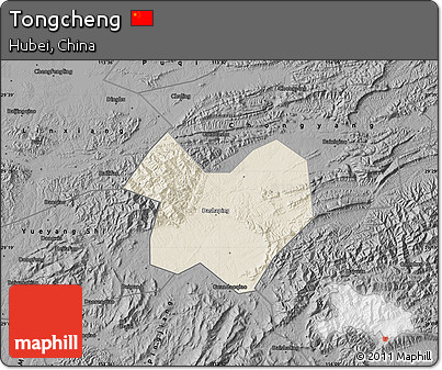 Shaded Relief Map of Tongcheng, darken, desaturated