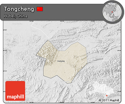 Shaded Relief Map of Tongcheng, lighten, desaturated