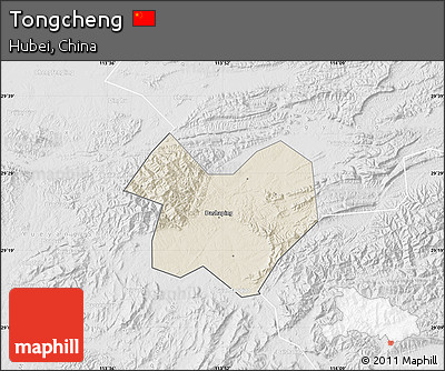 Shaded Relief Map of Tongcheng, lighten, desaturated