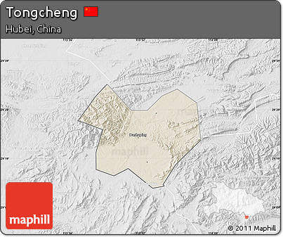 Shaded Relief Map of Tongcheng, lighten, desaturated