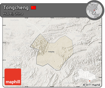Shaded Relief Map of Tongcheng, lighten