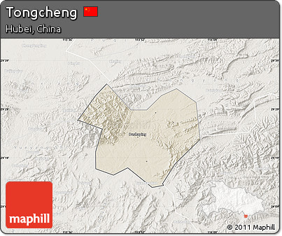 Shaded Relief Map of Tongcheng, lighten