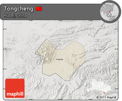 Shaded Relief Map of Tongcheng, lighten, semi-desaturated