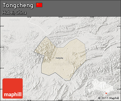 Shaded Relief Map of Tongcheng, lighten, semi-desaturated