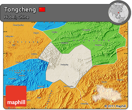 Shaded Relief Map of Tongcheng, political outside