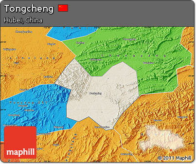 Shaded Relief Map of Tongcheng, political outside