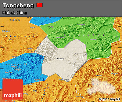 Shaded Relief Map of Tongcheng, political outside
