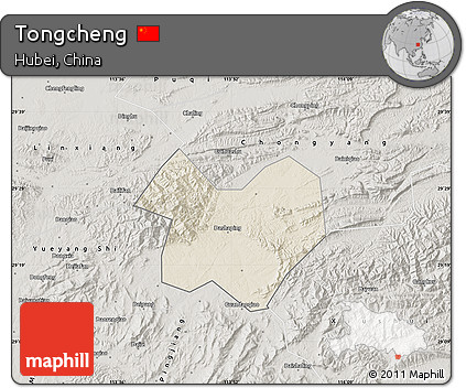 Shaded Relief Map of Tongcheng, semi-desaturated