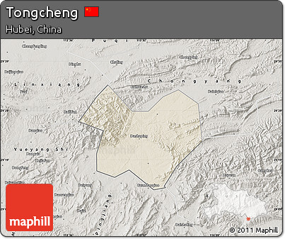 Shaded Relief Map of Tongcheng, semi-desaturated