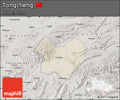 Shaded Relief Map of Tongcheng, semi-desaturated