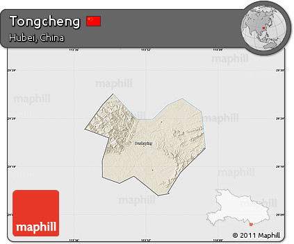 Shaded Relief Map of Tongcheng, single color outside