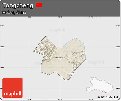 Shaded Relief Map of Tongcheng, single color outside