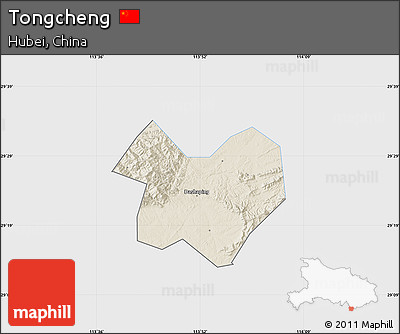 Shaded Relief Map of Tongcheng, single color outside