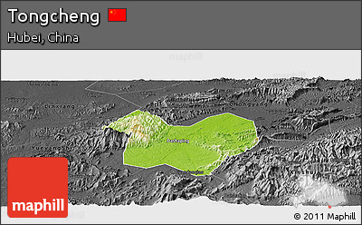 Physical Panoramic Map of Tongcheng, darken, desaturated