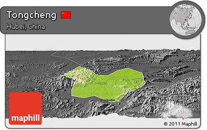 Physical Panoramic Map of Tongcheng, darken, desaturated