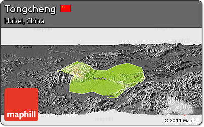 Physical Panoramic Map of Tongcheng, darken, desaturated