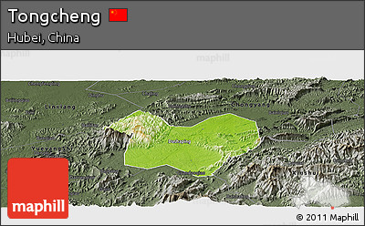 Physical Panoramic Map of Tongcheng, darken, semi-desaturated