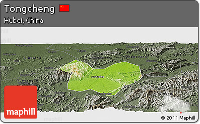 Physical Panoramic Map of Tongcheng, darken, semi-desaturated