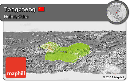 Physical Panoramic Map of Tongcheng, desaturated