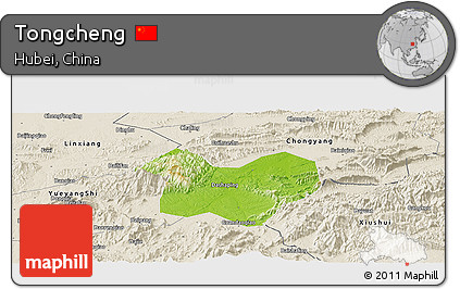 Physical Panoramic Map of Tongcheng, shaded relief outside