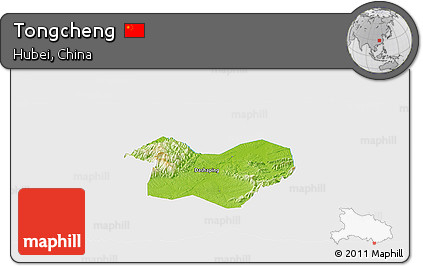 Physical Panoramic Map of Tongcheng, single color outside