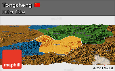 Political Panoramic Map of Tongcheng, darken