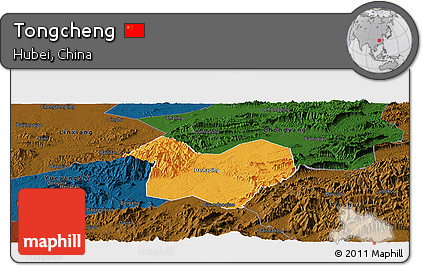 Political Panoramic Map of Tongcheng, darken