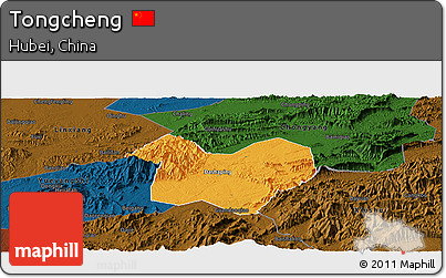 Political Panoramic Map of Tongcheng, darken