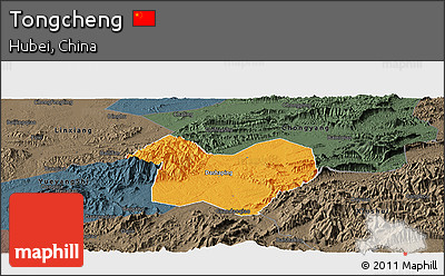 Political Panoramic Map of Tongcheng, darken, semi-desaturated