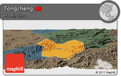 Political Panoramic Map of Tongcheng, darken, semi-desaturated