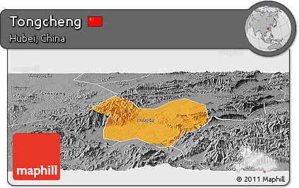 Political Panoramic Map of Tongcheng, desaturated
