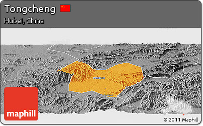 Political Panoramic Map of Tongcheng, desaturated